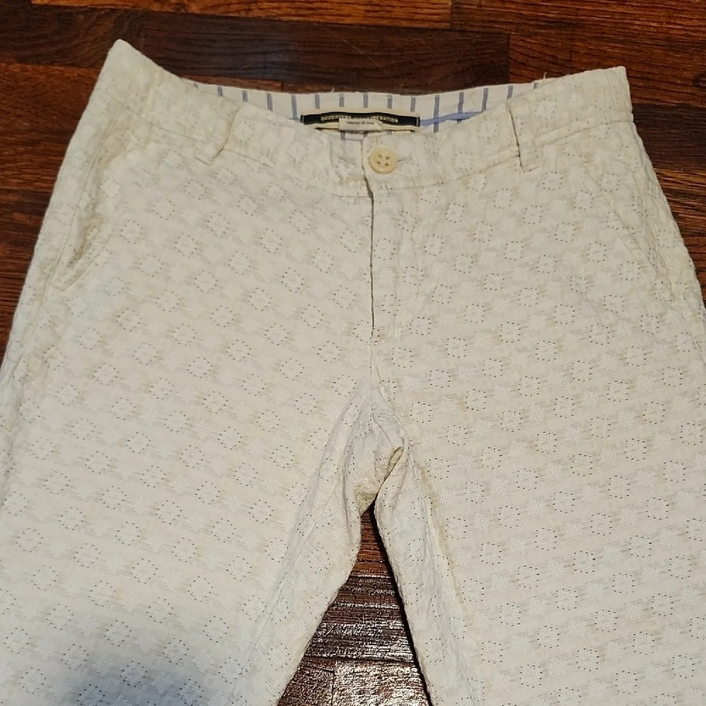 Anthropologie - Daughters of the Liberation Cream Patterned Cropped Trousers